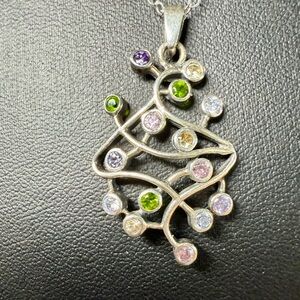 Elegant Sterling Silver and multi Gemstone Pendant